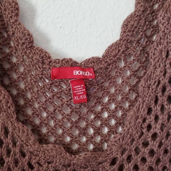 Bongo Fringe Sweater Women's XL Brown Sleeveless Open Crochet Hippie Boho - Picture 4 of 6